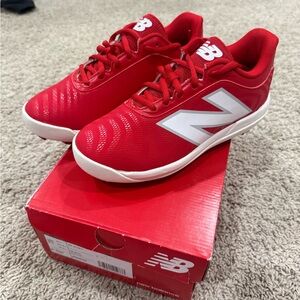 New Balance Kids Red and White Baseball Cleats
